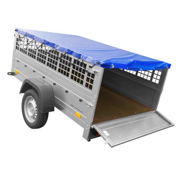 Remorque simple essieu 200x125 avec bâche plate, tiges de support bâche, ridelles grillagées et roue jockey - Garden Trailer 201 KIPP